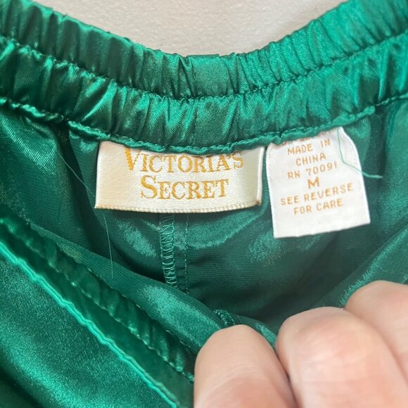 Vintage Gold Label  Victorias Secret Green Floral Satin Pajama Set Medium - Picture 4 of 6